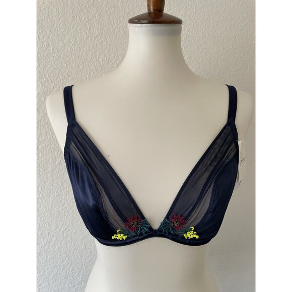 Simone Perele Lingerie Women Bra Elsa Floral Embroidered Night Blue - Picture 1 of 10